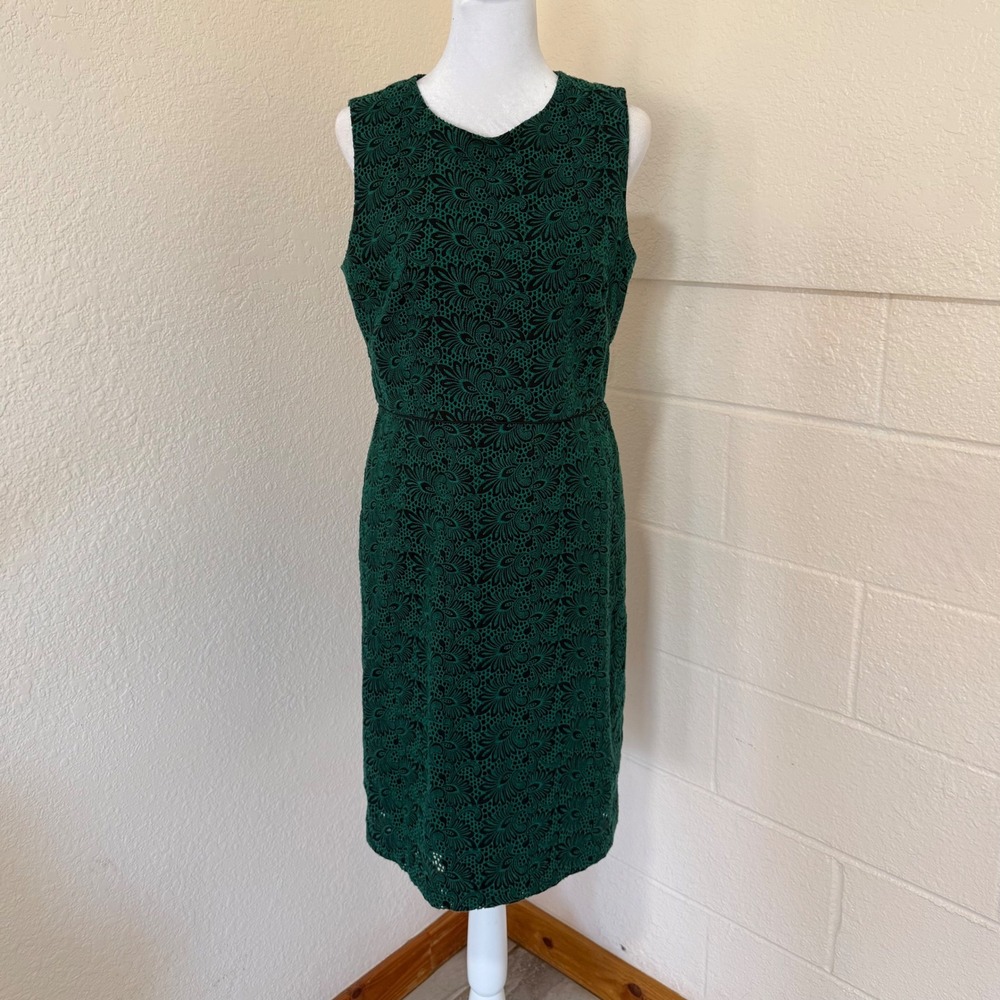 Ann Taylor Sheath Dress Womens 8 Green Black Lace Floral Sleeveless Professional
